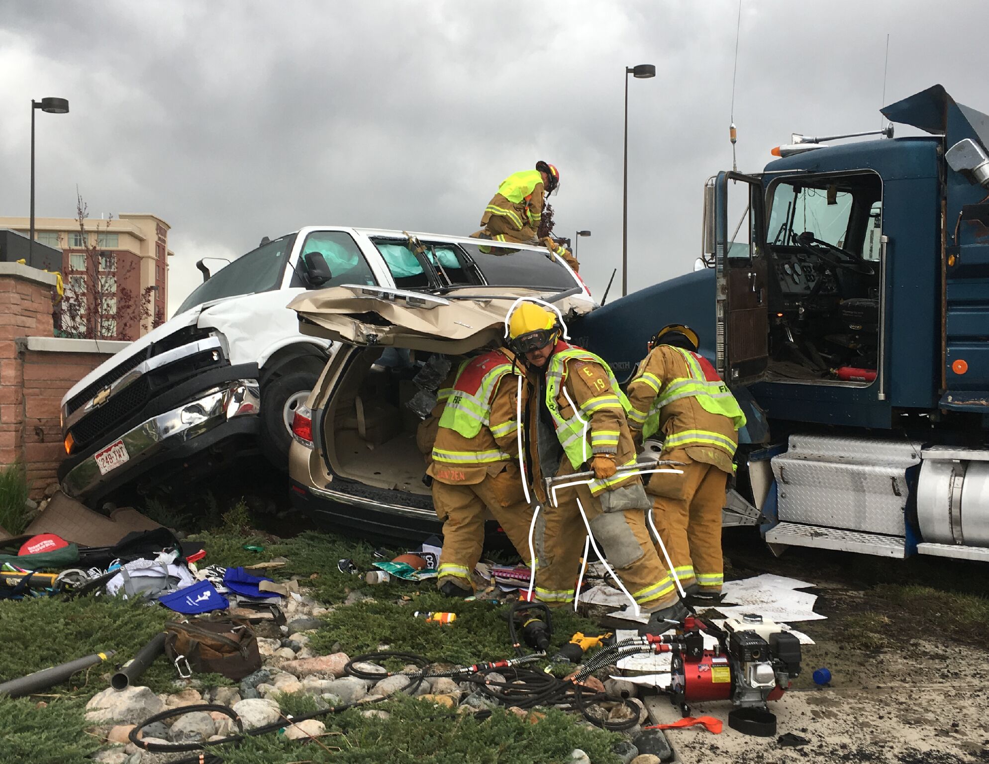 Firefighters work the scene of an accident near Colorado Springs. The city's fire chief, Ted Collas, says the public safety initiative has given first responders from different agencies the opportunity to learn from each other to better serve their communities. (Photo courtesy of Colorado Springs Fire Department)