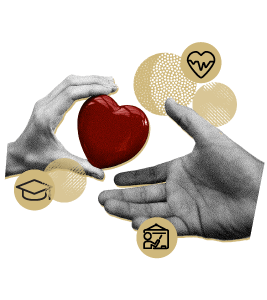 graphic showing 2 hands meeting with a heart